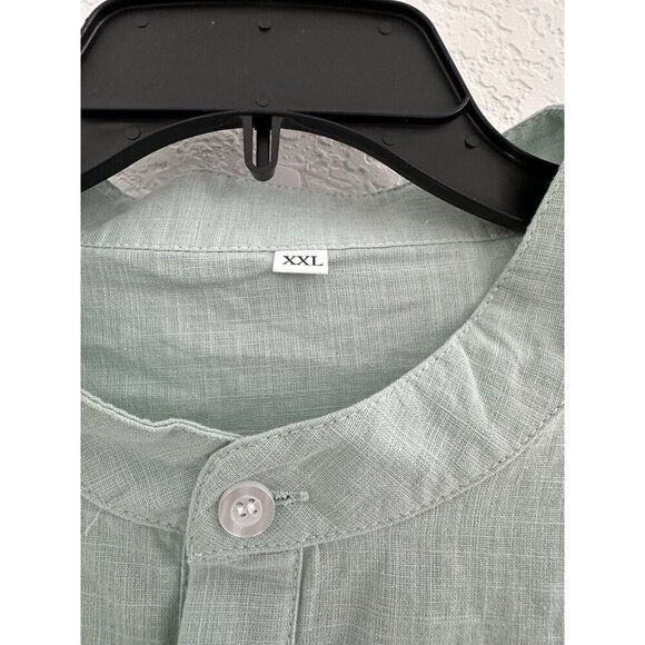 Mens Henley Shirt Size XXL Green Long Sleeve 100% Cotton Light Beachy Comfort - Picture 3 of 8